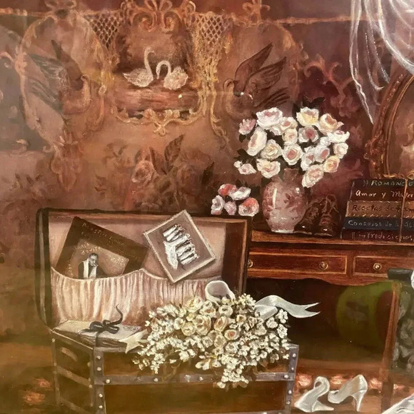 VTG Home & Garden Party Victorian Wedding Theme Gold Art Frame 18”x22” Signed - Picture 5 of 9